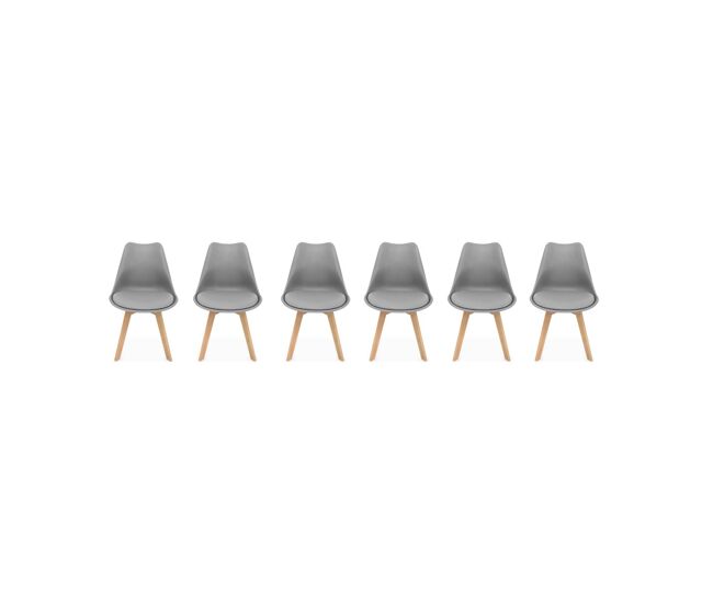 Silla escandinava con patas de madera de haya, set de 6, nils, gris, 47x55x81 cm