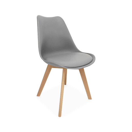 Cadeiras escandinava com pernas de madeira, set de 6, Nils, Cinza, 47x55x81 cm Cadeiras escandinava com pernas de madeira, set de 6, Nils, Cinza, 47x55x81 cm