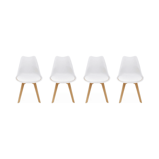 Cadeiras escandinava com pernas de madeira, set de 4, Nils, Branco, 47x55x81 cm