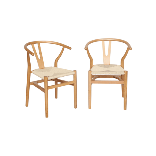Cadeira de madeira com assento de corda, set de 2, Cecile, Natural, 54.5x53x76 cm