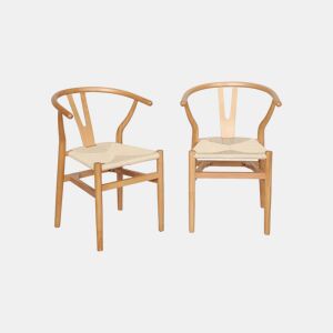 Cadeira de madeira com assento de corda, set de 2, Cecile, Natural, 54.5x53x76 cm