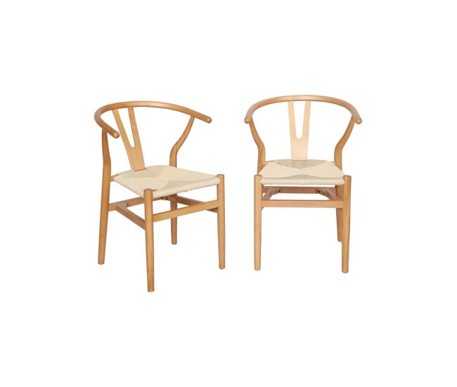 Silla de madera con asiento de cuerda, set de 2 natural - 54.5x53x76 cm