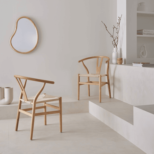 Cadeira de madeira com assento de corda, set de 2, Cecile, Natural, 54.5x53x76 cm