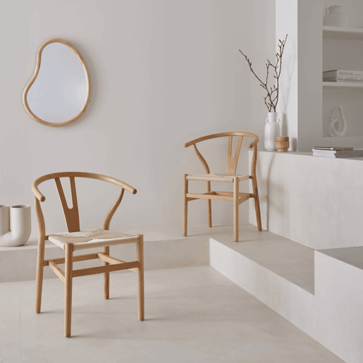 Cadeira de madeira com assento de corda, set de 2, Cecile, Natural, 54.5x53x76 cm