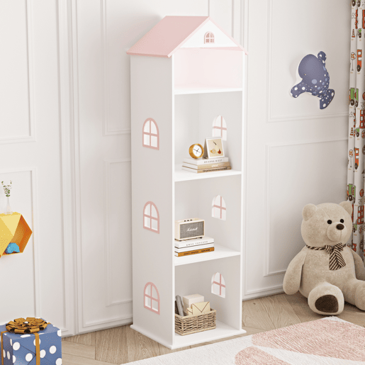 Estante infantil Vipsali em forma de casa MDF 140x40x35cm - Branco  Rosa en.casa