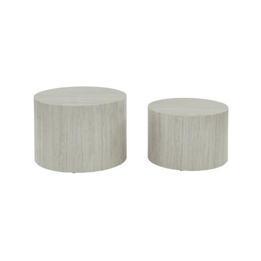 Mesa de centro redonda com efeito mármore, set de 2, Paros, Branco, 58x1x40 cm