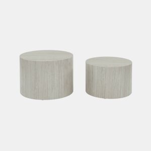 Mesa de centro redonda com efeito mármore, set de 2, Paros, Branco, 58x1x40 cm