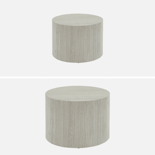 Mesa de centro redonda com efeito mármore, set de 2, Paros, Branco, 58x1x40 cm