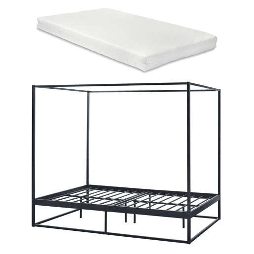 Cama de dossel Kristianstad com dossel + colchão de metal 140x200cm - Preto en.casa