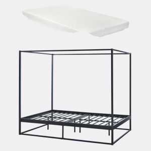 Cama de dossel Kristianstad com dossel + colchão de metal 140x200cm - Preto en.casa