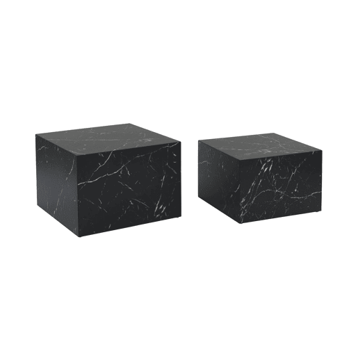Mesa de centro quadrada com efeito mármore, set de 2, Paros, Preto, 58x58x40 cm