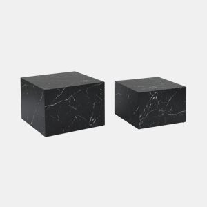 Mesa de centro quadrada com efeito mármore, set de 2, Paros, Preto, 58x58x40 cm