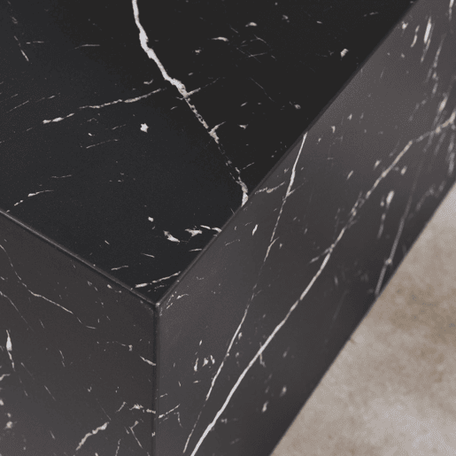 Mesa de centro quadrada com efeito mármore, set de 2, Paros, Preto, 58x58x40 cm