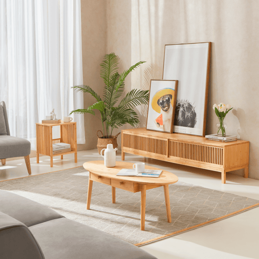 Conjunto de 2 mesas de apoio Varde multifuncionais bambu 50x39x33cm - Natural en.casa