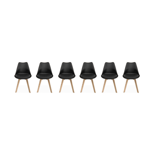 Cadeiras escandinava com pernas de madeira, set de 6, Nils, Preto, 47x55x81 cm