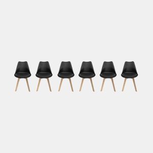 Cadeiras escandinava com pernas de madeira, set de 6, Nils, Preto, 47x55x81 cm