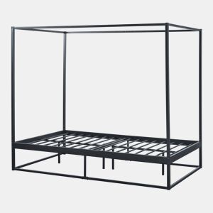 Cama de dossel Kristianstad com dossel de metal 120x200cm - Preto en.casa