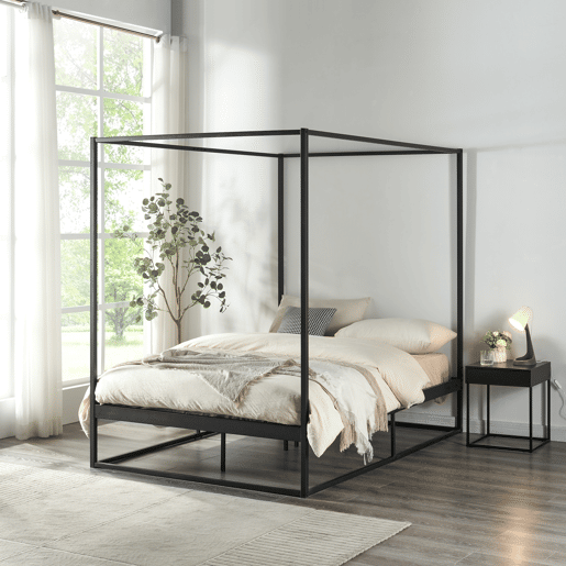 Cama de dossel Kristianstad com dossel de metal 120x200cm - Preto en.casa