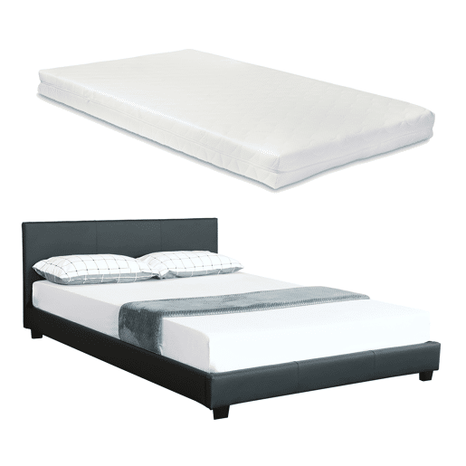 Corium Cama moderna em pele sintética Albacete - com colchão de espuma fria (140 x 200) (cinzento escuro)