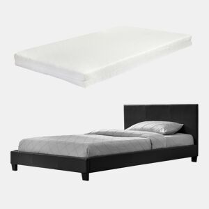Corium Cama moderna em pele sintética Albacete - com colchão de espuma fria (140 x 200) (preto)