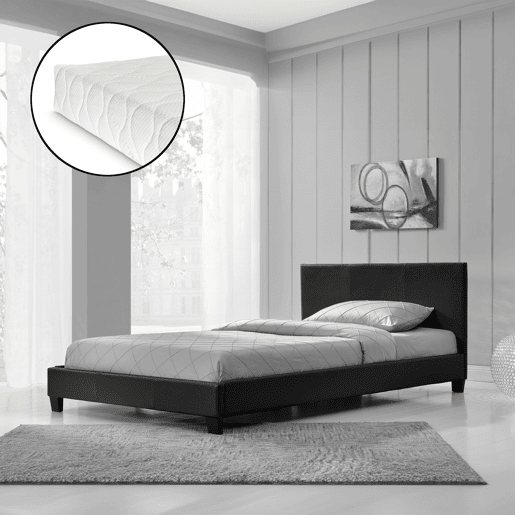 Corium Cama moderna em pele sintética Albacete - com colchão de espuma fria (140 x 200) (preto)