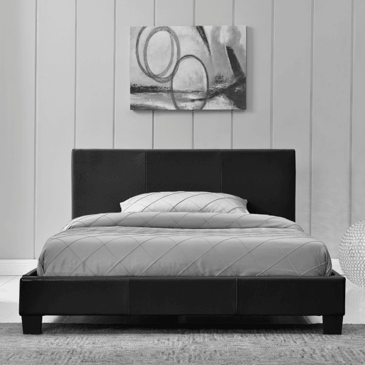 Corium Cama moderna em pele sintética Albacete - com colchão de espuma fria (140 x 200) (preto)