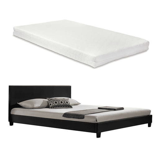Corium Cama moderna em pele sintética Albacete - com colchão de espuma fria (160 x 200) (preto)