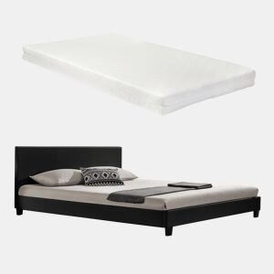 Corium Cama moderna em pele sintética Albacete - com colchão de espuma fria (160 x 200) (preto)