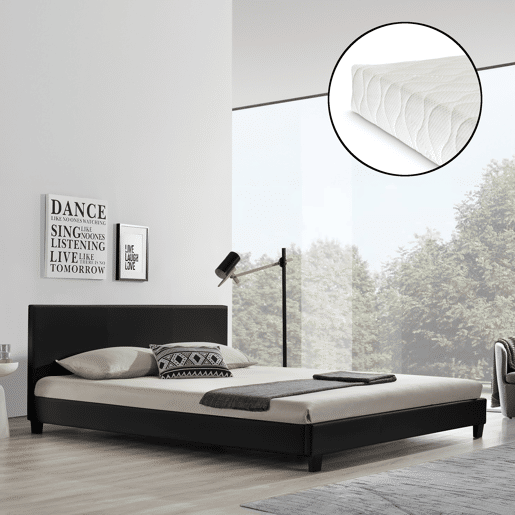 Corium Cama moderna em pele sintética Albacete - com colchão de espuma fria (160 x 200) (preto)