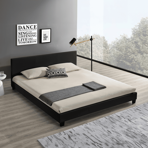 Corium Cama moderna em pele sintética Albacete - com colchão de espuma fria (160 x 200) (preto)