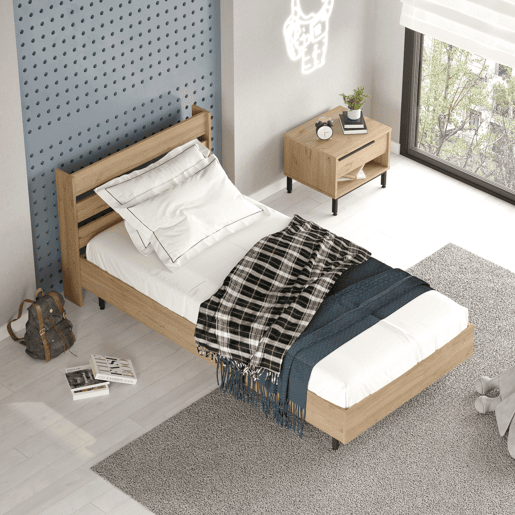 Cama individual Vesanto com estrado de ripas 100x200 cm - Efeito carvalho en.casa