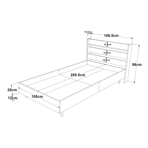Cama individual Vesanto com estrado de ripas 100x200 cm - Efeito carvalho en.casa