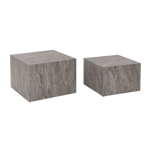 Mesa de centro quadrada com efeito mármore, set de 2, Paros, Cinza, 58x58x40 cm
