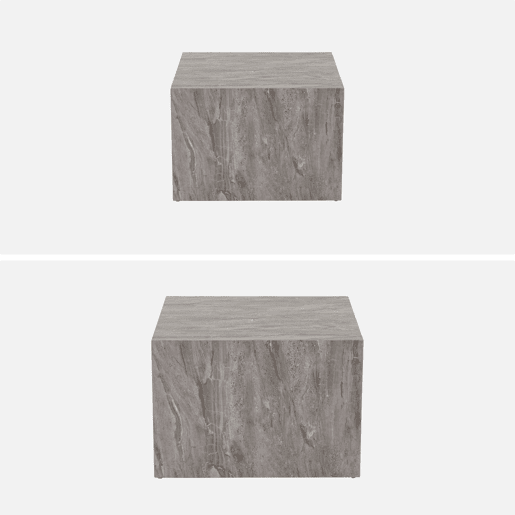 Mesa de centro quadrada com efeito mármore, set de 2, Paros, Cinza, 58x58x40 cm