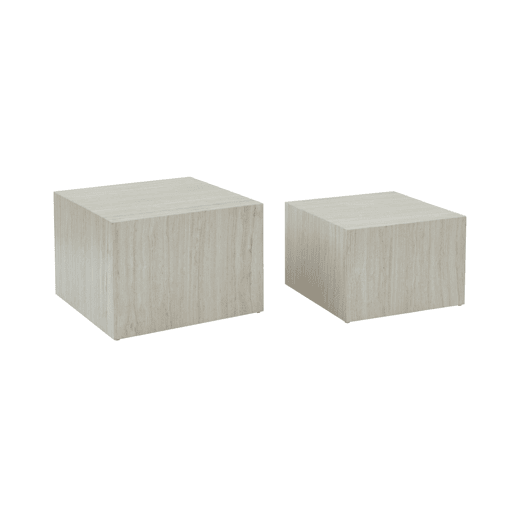 Mesa de centro quadrada com efeito mármore, set de 2, Paros, Branco, 58x58x40 cm
