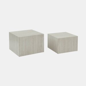 Mesa de centro quadrada com efeito mármore, set de 2, Paros, Branco, 58x58x40 cm