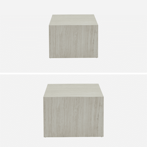 Mesa de centro quadrada com efeito mármore, set de 2, Paros, Branco, 58x58x40 cm