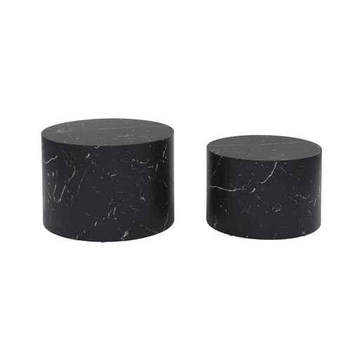 Mesa de centro redonda com efeito mármore, set de 2, Paros, Preto, 1x58x40 cm