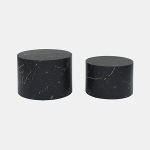 Mesa de centro redonda com efeito mármore, set de 2, Paros, Preto, 1x58x40 cm