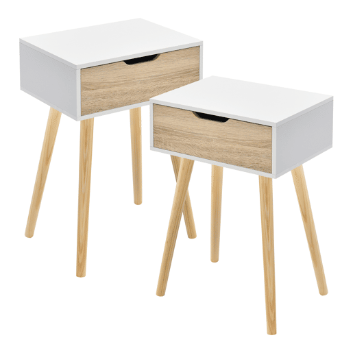Conjunto de 2 mesas de apoio Östersund com gaveta 60x40x30 cm - Efeito brancocarvalho en.casa