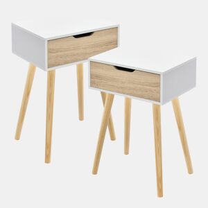 Conjunto de 2 mesas de apoio Östersund com gaveta 60x40x30 cm - Efeito brancocarvalho en.casa