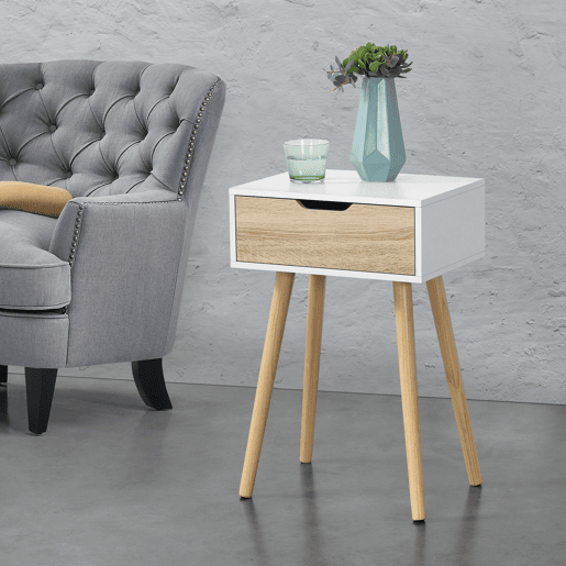 Conjunto de 2 mesas de apoio Östersund com gaveta 60x40x30 cm - Efeito brancocarvalho en.casa