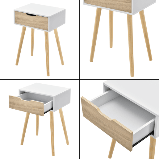 Conjunto de 2 mesas de apoio Östersund com gaveta 60x40x30 cm - Efeito brancocarvalho en.casa
