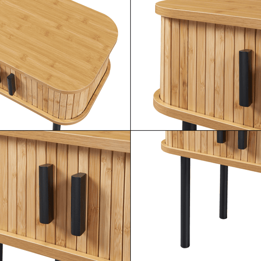 Mesa de cabeceira Tvedestrand com portas em bambu 48x30x45cm - NaturalPreto en.casa