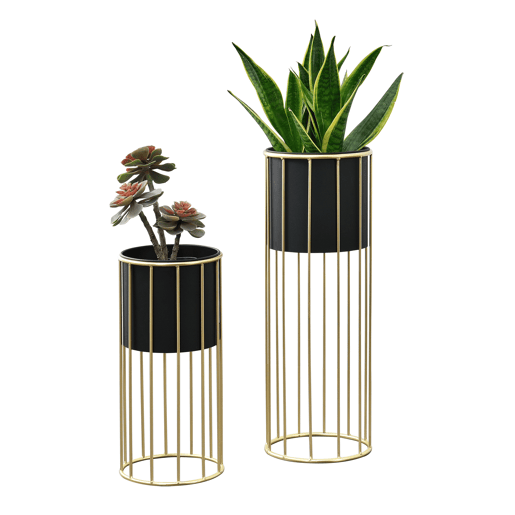 Conjunto de 2 suportes para plantas Mortsel - metal 46 x 22 x 22 x 22 cm e 70 x 25 x 25 x 25 cm - Preto e dourado en.casa Conjunto de 2 suportes para plantas Mortsel - metal 46 x 22 x 22 x 22 cm e 70 x 25 x 25 x 25 cm - Preto e dourado en.casa