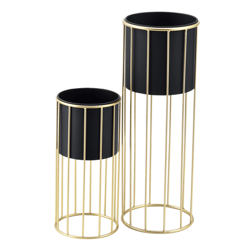 Conjunto de 2 suportes para plantas Mortsel - metal 46 x 22 x 22 x 22 cm e 70 x 25 x 25 x 25 cm - Preto e dourado en.casa Conjunto de 2 suportes para plantas Mortsel - metal 46 x 22 x 22 x 22 cm e 70 x 25 x 25 x 25 cm - Preto e dourado en.casa