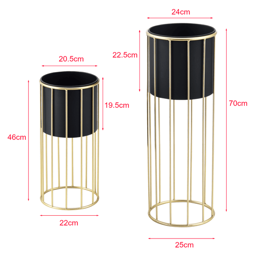 Conjunto de 2 suportes para plantas Mortsel - metal 46 x 22 x 22 x 22 cm e 70 x 25 x 25 x 25 cm - Preto e dourado en.casa Conjunto de 2 suportes para plantas Mortsel - metal 46 x 22 x 22 x 22 cm e 70 x 25 x 25 x 25 cm - Preto e dourado en.casa