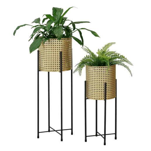 Conjunto de 2x suportes para plantas em metal Mol 50 x 21 x 21 cm e 70 x 24 x 24 x 24 cm - Preto e dourado en.casa