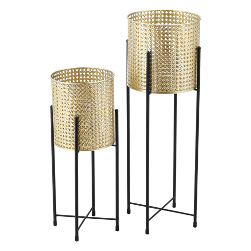 Conjunto de 2x suportes para plantas em metal Mol 50 x 21 x 21 cm e 70 x 24 x 24 x 24 cm - Preto e dourado en.casa