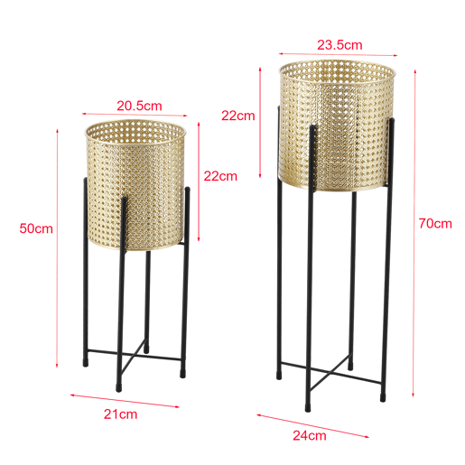Conjunto de 2x suportes para plantas em metal Mol 50 x 21 x 21 cm e 70 x 24 x 24 x 24 cm - Preto e dourado en.casa